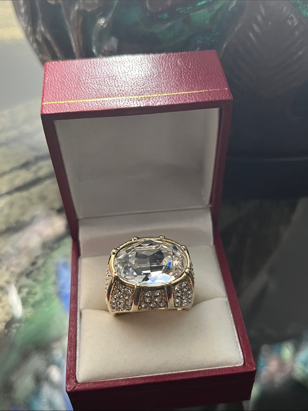 Gold-Tone Crystal Cocktail Ring - Clear Crystal